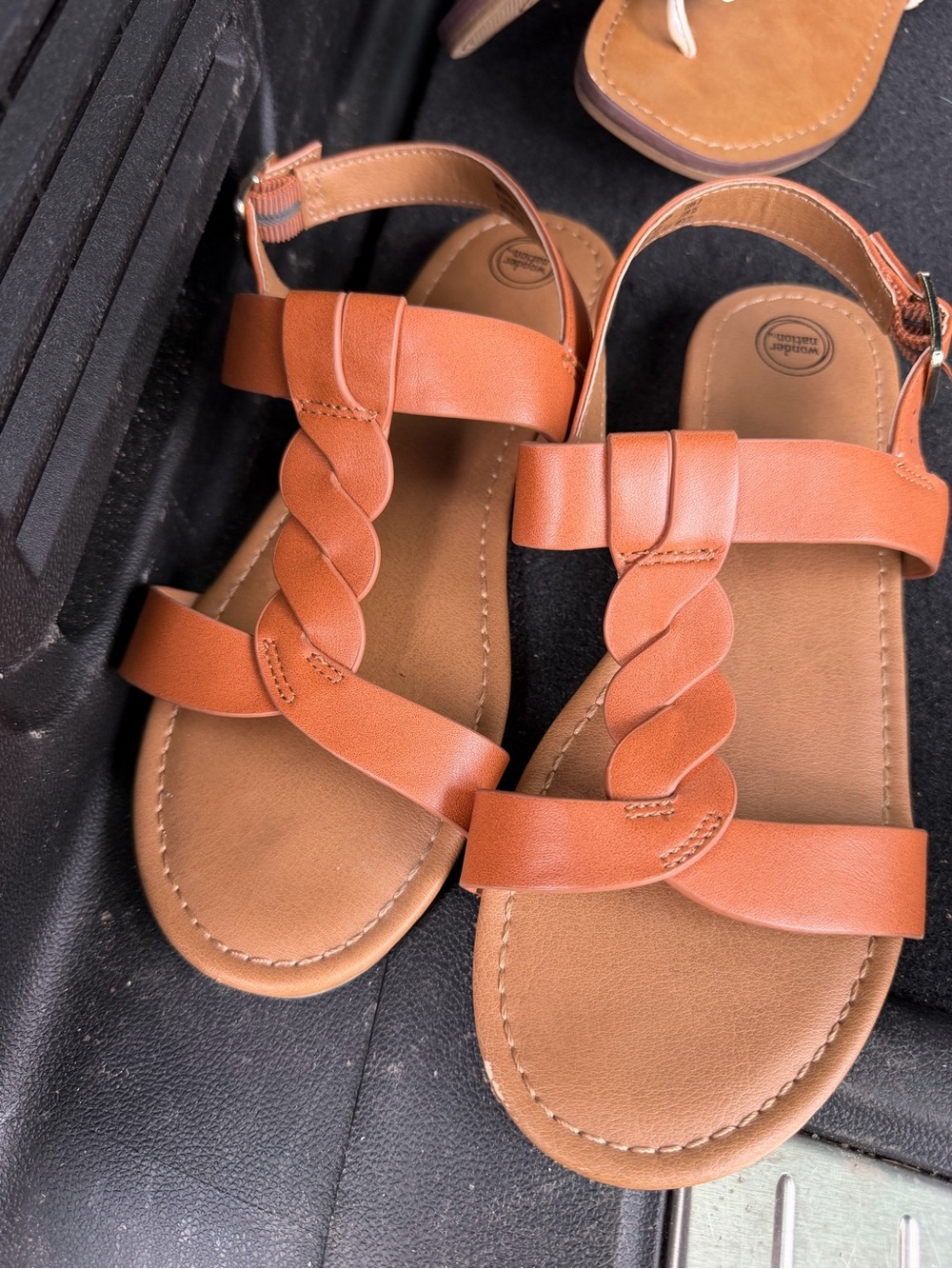 Girls Tan Braided Strap Sandals - Comfort Footwear